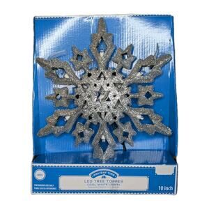 HOLIDAY TIME LED SILVER SNOWFLAKE CHRISTMAS TREE TOPPER COOL WHITE 10"